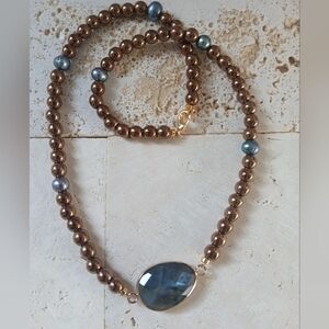 Elegant Brown and Blue Beaded Necklace